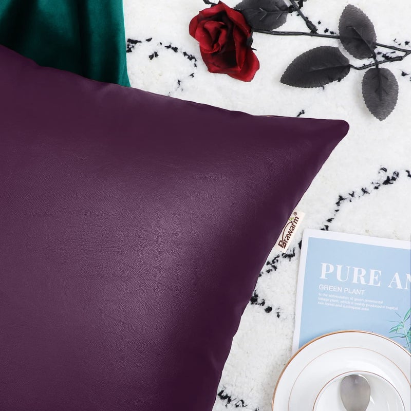BRAWARM Faux Leather Throw Pillow Covers 20 X 20 Inches - Purple Leather Pilow Covers Pack of 2, Solid Dyed Leather Pillowcases for Couch Bed Sofa Garden Home Decorative - Image 5